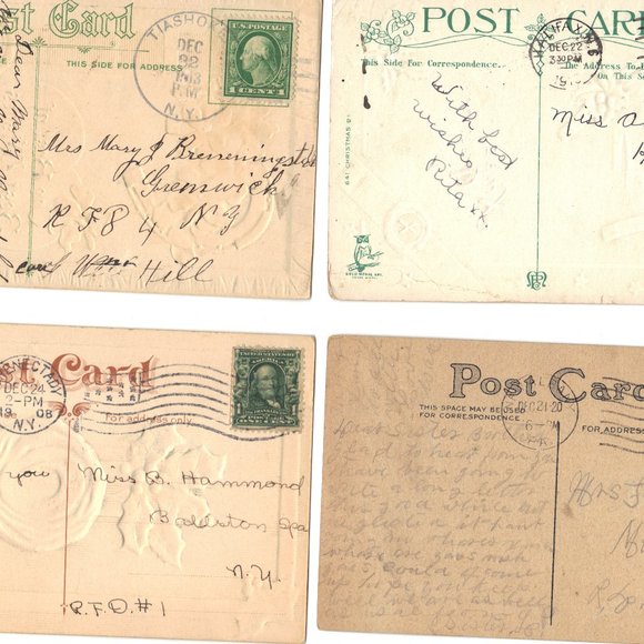 Lot of 4 Antique Christmas Postcards with Horseshoes - Lot 1028 - Picture 2 of 2